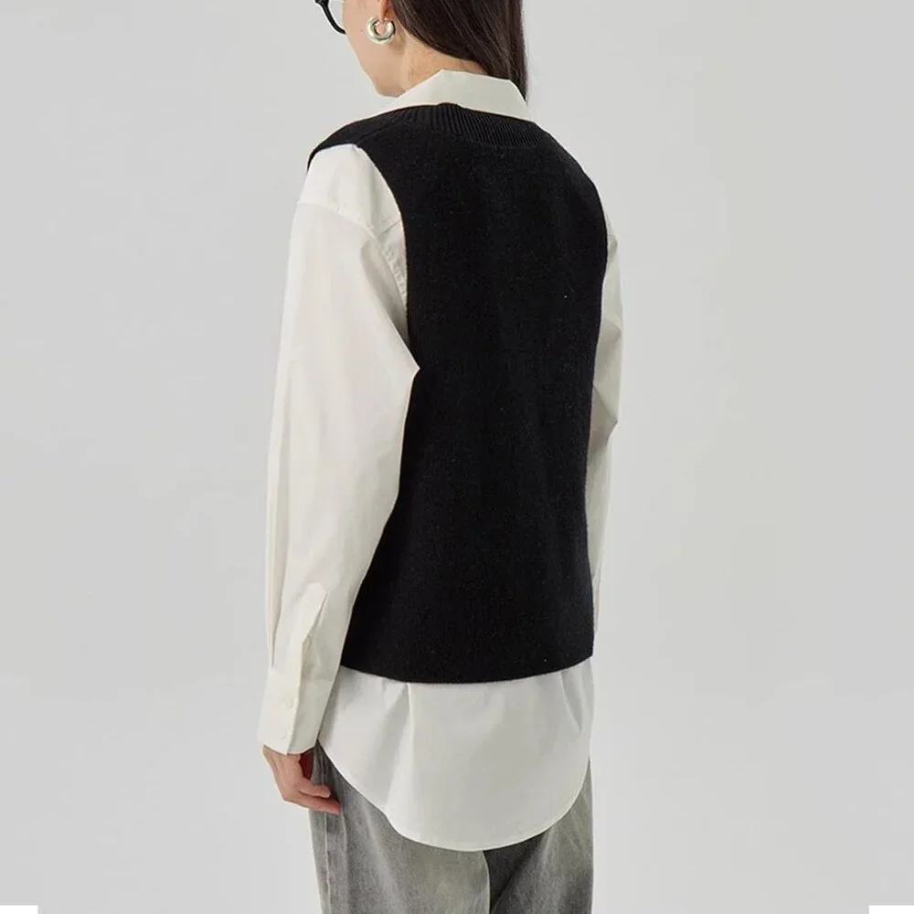 Women's Knit V Neck Sweater Vest Sleeveless Pullover Solid Casual Work - Picture 3 of 5